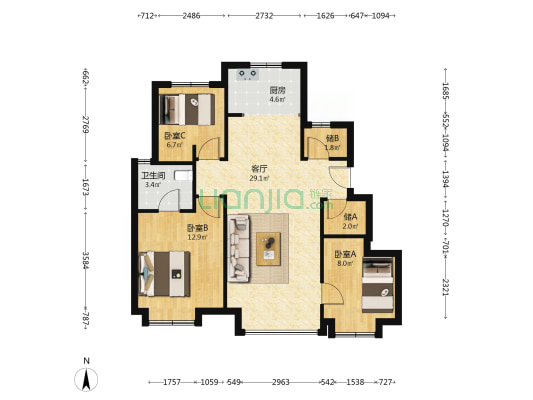 中建时代公园 3室1厅1卫 96平方