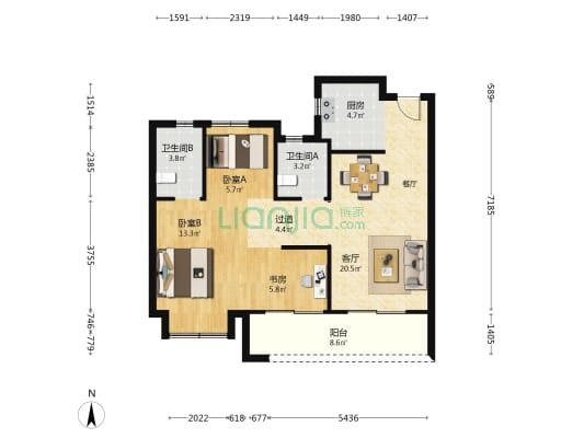 观棠晴雨 3室1厅2卫 89平方