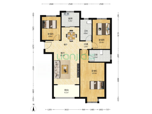 盛唐融城 3室1厅2卫 123平方