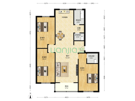 金桂苑 3室1厅3卫 149平方