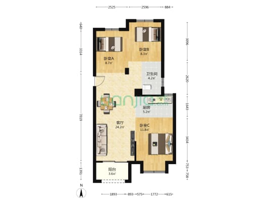 天安盛世臻境花苑 3室1厅1卫 84平方
