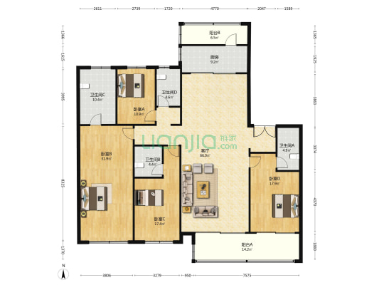 招商沁苏禧 4室1厅4卫 263平方