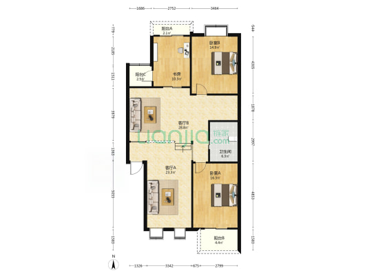 文苑花园 3室2厅1卫 126平方