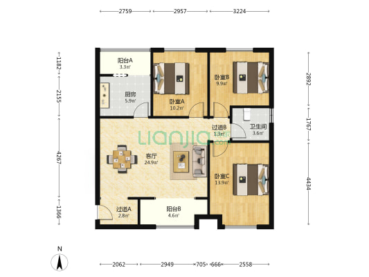 嘉天弥香郡 3室1厅1卫 108平方