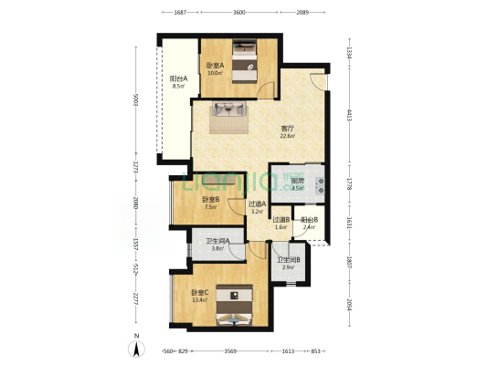 万科璞园璞琇 3室1厅2卫 89平方