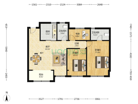 大境悦府 3室1厅2卫 100平方
