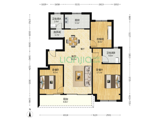 前山澜庭F区 2室1厅3卫 110平方