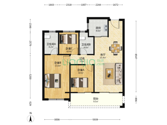 凤起和鸣雅苑 3室1厅2卫 105平方
