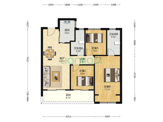 万科玉玲珑 3室1厅2卫 104平方