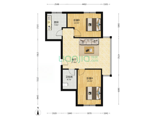 紫云华庭 2室1厅1卫 89平方