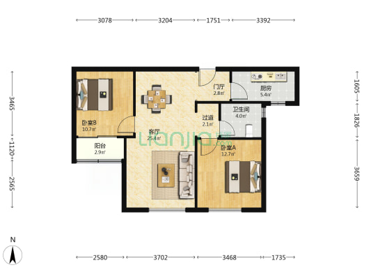 滨河雅苑 2室1厅1卫 93平方