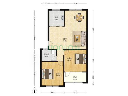 明四花苑小区 2室1厅1卫 103平方