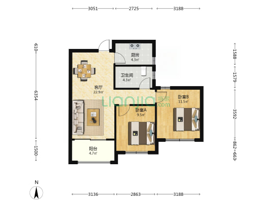 石坝新苑北区 2室1厅1卫 80平方