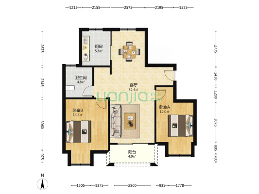 鸷山花园 2室1厅1卫 102平方