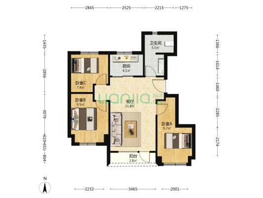 金科集美郡二期 3室1厅1卫 87平方