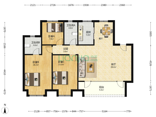 协信天骄观澜国际社区 3室1厅2卫 136平方