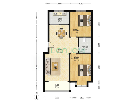 如意家园(胶州) 2室1厅1卫 88平方