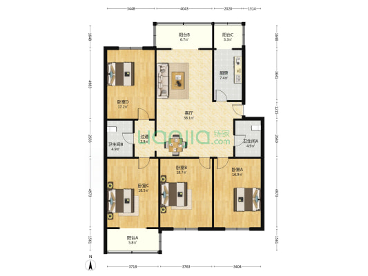 天润里 4室1厅2卫 174平方