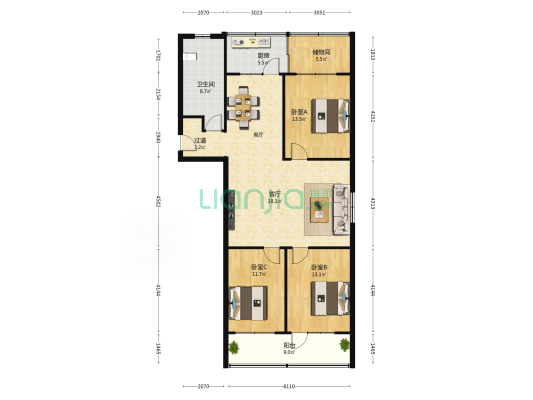 段北东路3号 3室1厅1卫 127平方