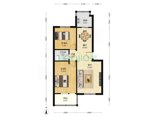 昆仑十六街坊 2室2厅1卫 75平方