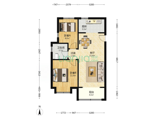 中交春风海上 2室1厅1卫 85平方