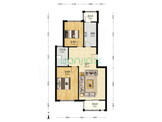 檀香园 2室1厅1卫 87平方