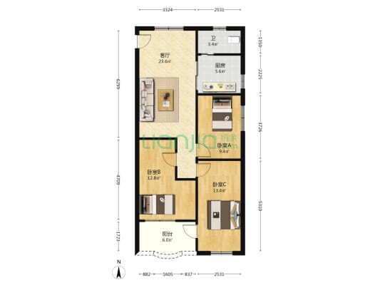 教工小区 3室1厅1卫 87平方