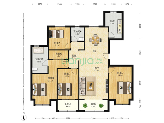 中建锦绣首府 4室1厅2卫 165平方