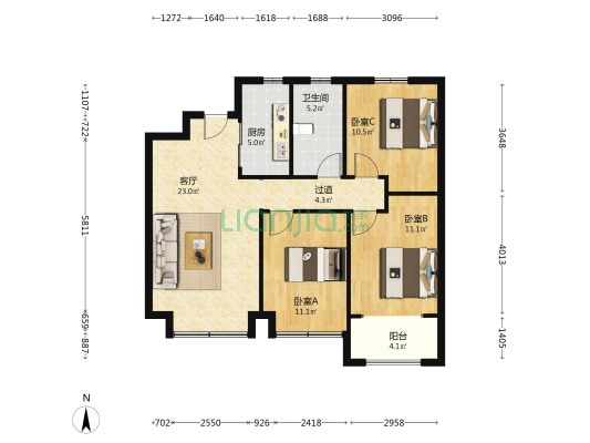 国悦瑞府 3室1厅1卫 106平方