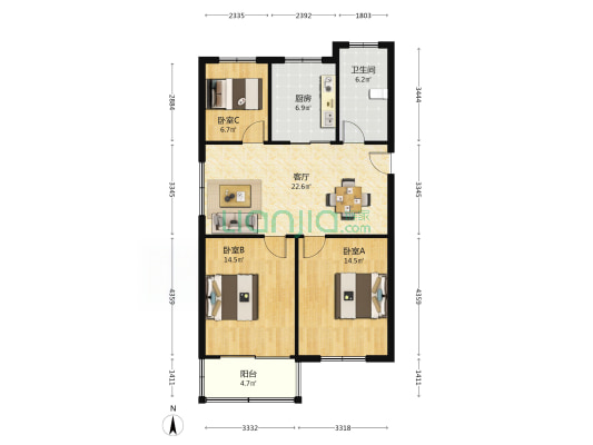 北门二村(太仓) 3室1厅1卫 89平方