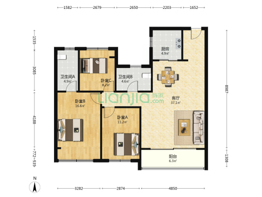 上城时光 3室1厅2卫 119平方