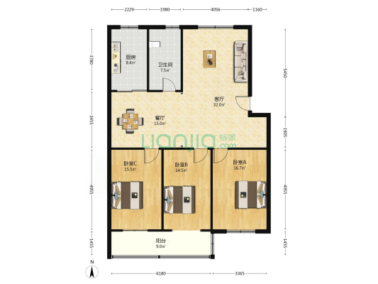 北郊乡政府家属院 3室2厅1卫 137平方
