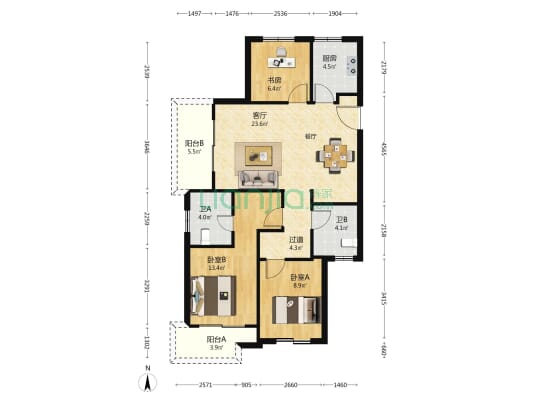 清逸东苑 3室1厅2卫 109平方
