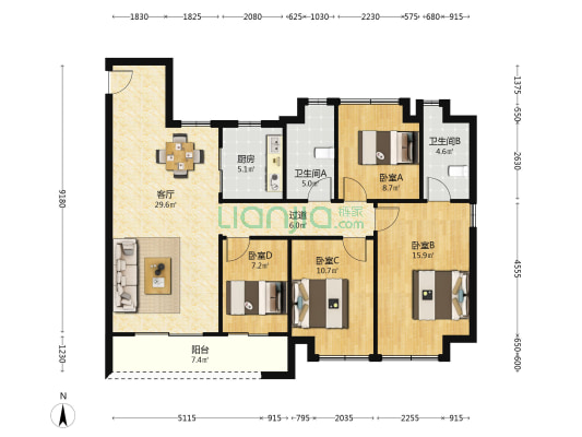 绿城华生桂语朝阳 4室1厅2卫 141平方