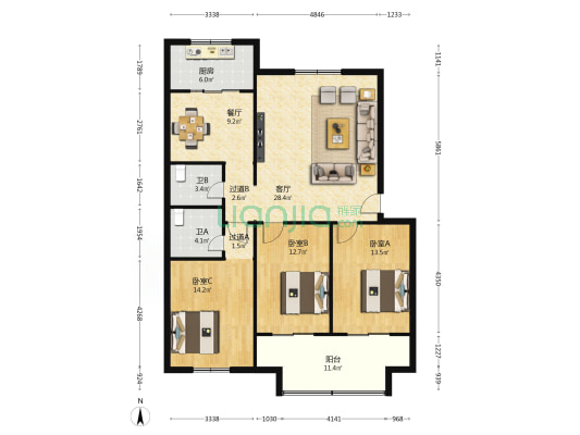 临潼邮政局小区 3室2厅2卫 131平方