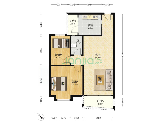 明珠楼 2室1厅1卫 76平方