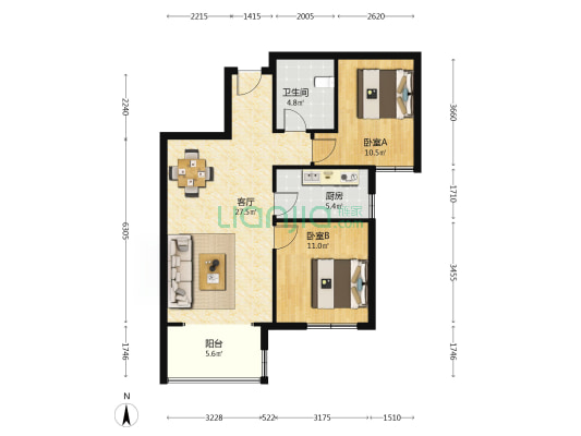 龙湖原山三期 2室1厅1卫 81平方