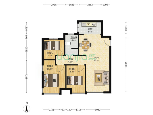 中海 · 左岸源境 3室1厅1卫 89平方