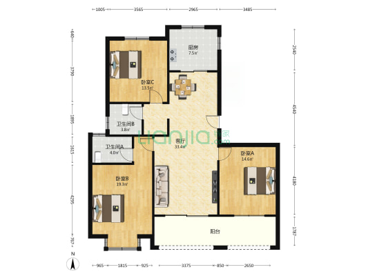 海洲新城 3室1厅2卫 138平方