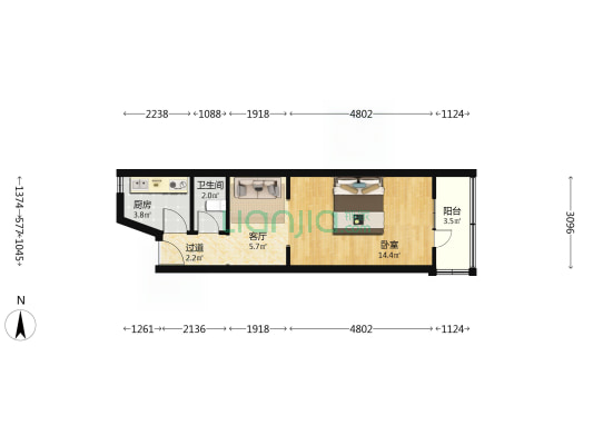 新竹里 1室1厅1卫 39平方