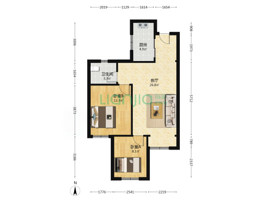 胶州中央公园C区 2室1厅1卫 80平方