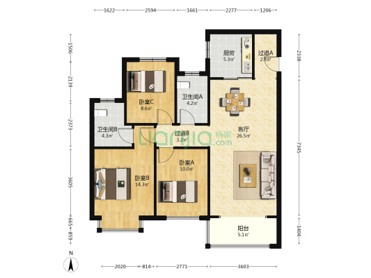 雅居乐锦城 3室1厅2卫 125平方