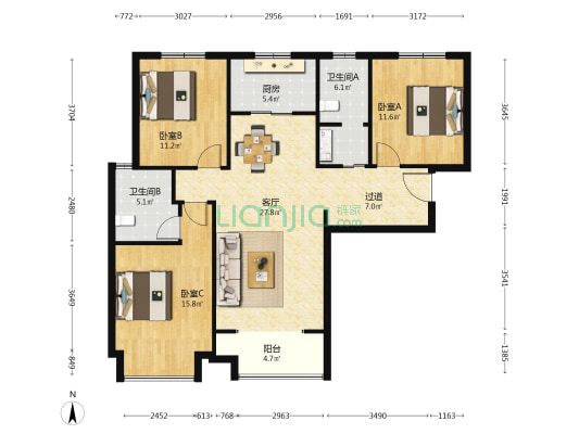 中南青樾 3室1厅2卫 125平方