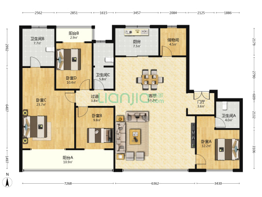 招商央玺 4室1厅3卫 204平方