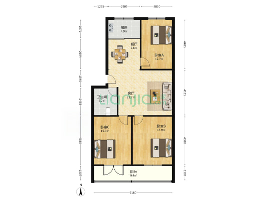 沣镐西路424号（油漆厂4号院） 3室2厅1卫 107平方
