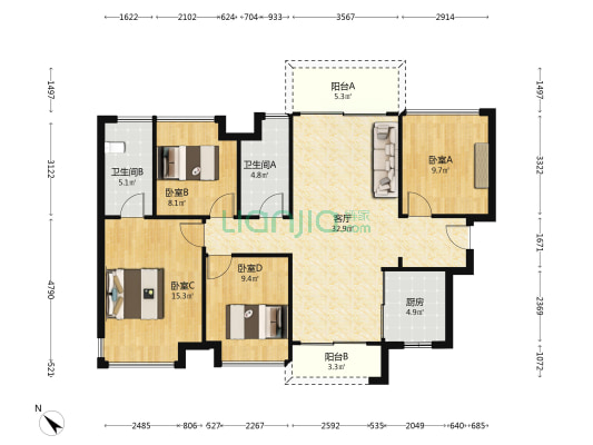 华侨城天鹅堡（金沙洲） 4室1厅2卫 118平方