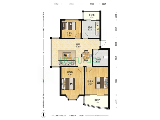 望江新丰苑 3室1厅1卫 94平方