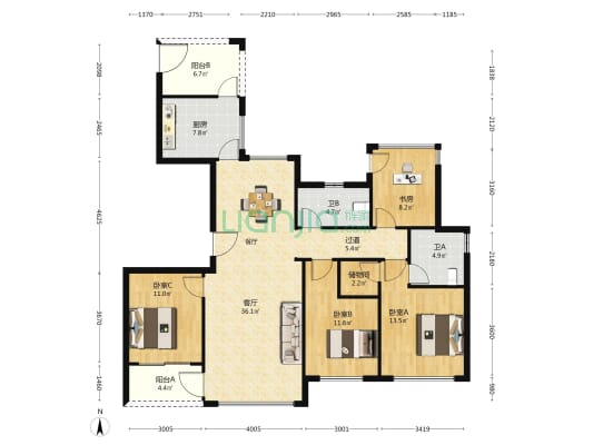 东悦府二期 4室1厅2卫 143平方
