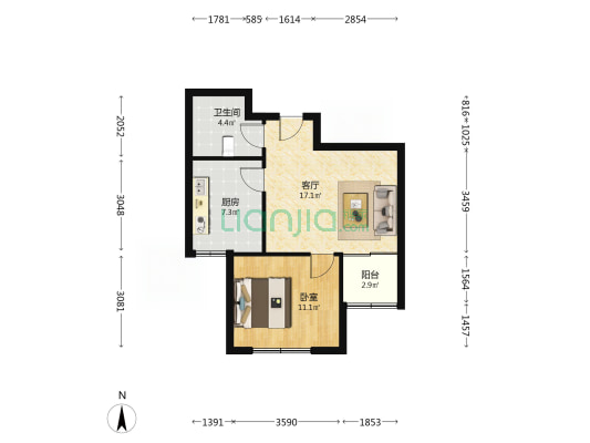 东韩社区 1室1厅1卫 64平方