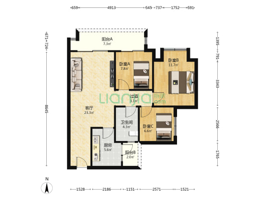 中建瑜和城和园 3室1厅1卫 94平方